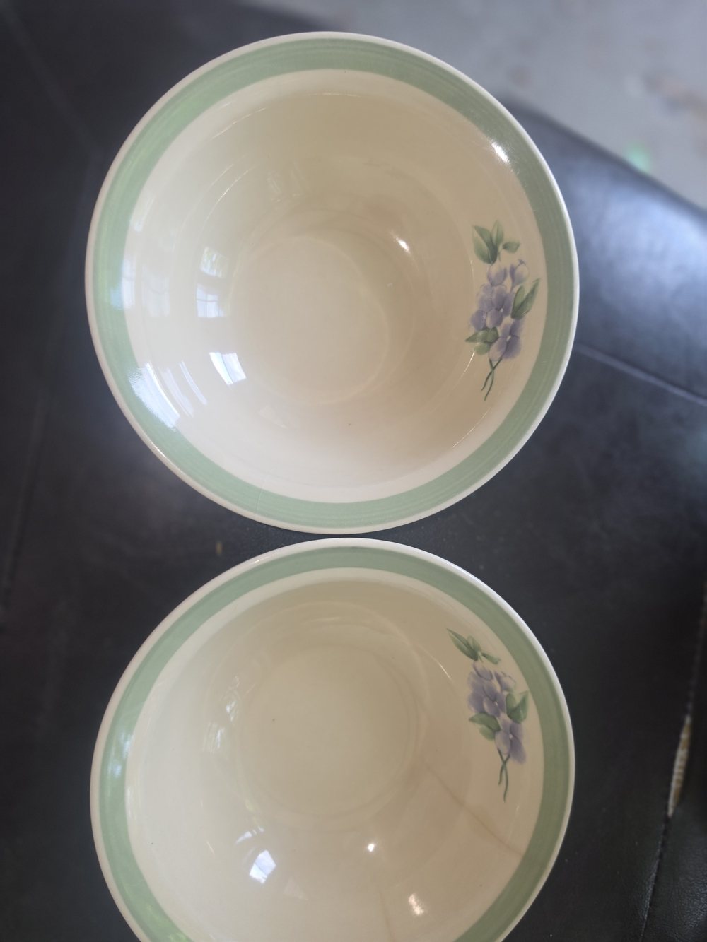 Cream and Mint Floral Ceramic Bowls - Set of 2